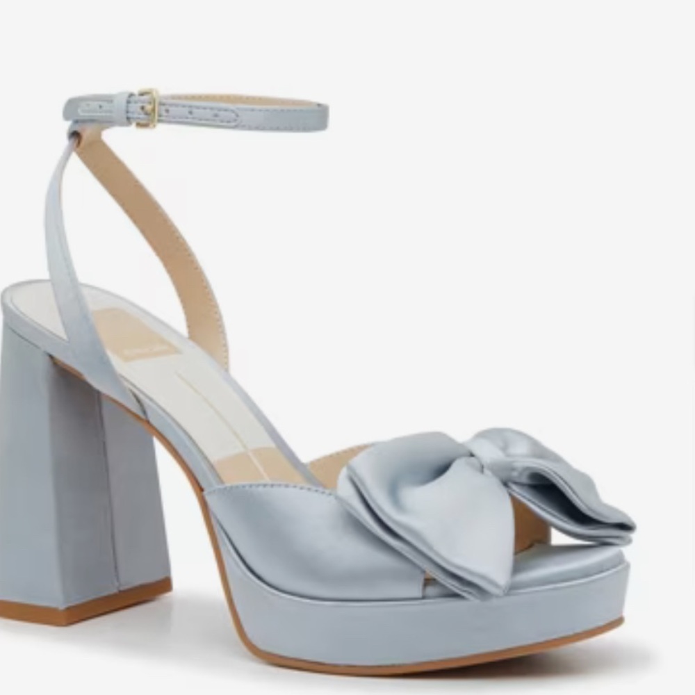 Dolce Vita Sky Blue Platform Satin Sandals with Bow